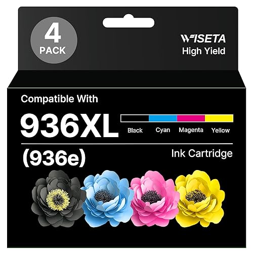 936XL Ink Cartridges Combo Pack High Page Yield (4-Pack) Compatible for HP 936 936e Ink Cartridge Work for OfficeJet Pro 9125e 9120e 9135e 9110b 9130b 9128e 9130b 9122e 9730e, BK/C/M/Y, with Chip