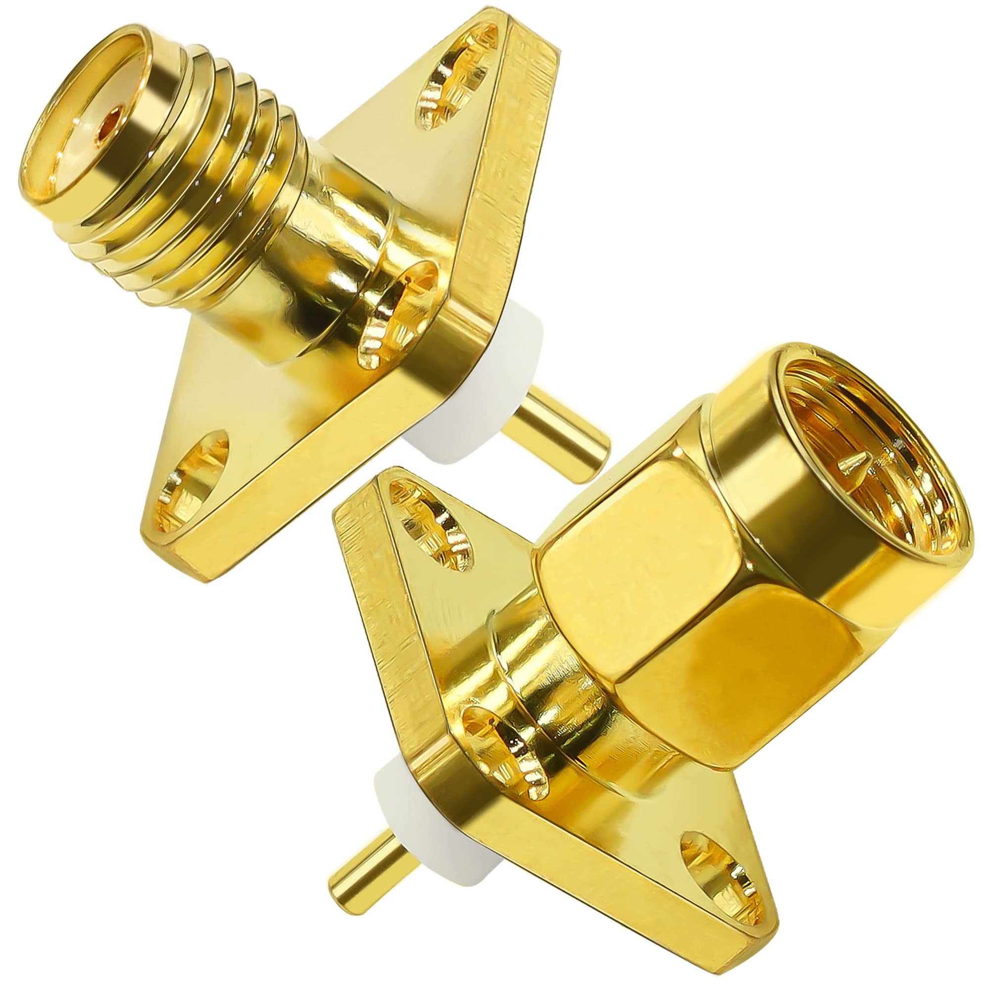 TUOLNK SMA Panel Mount Connector 4-hole Flange Chassis Solder Coax Adapter SMA Female Jack Mounting Panel Post Straight Insulator PCB Coaxial Converter 2 Pack