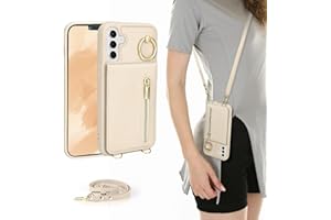 Jcxtrombulous Crossbody Wallet Case for Galaxy S25 with Lanyard Strap Card Slot Holder RFID Blocking 360° Ring Kickstand,Magnetic Flip Folio Zipper Purse Case, PU Leather Cover Handbag,Beige