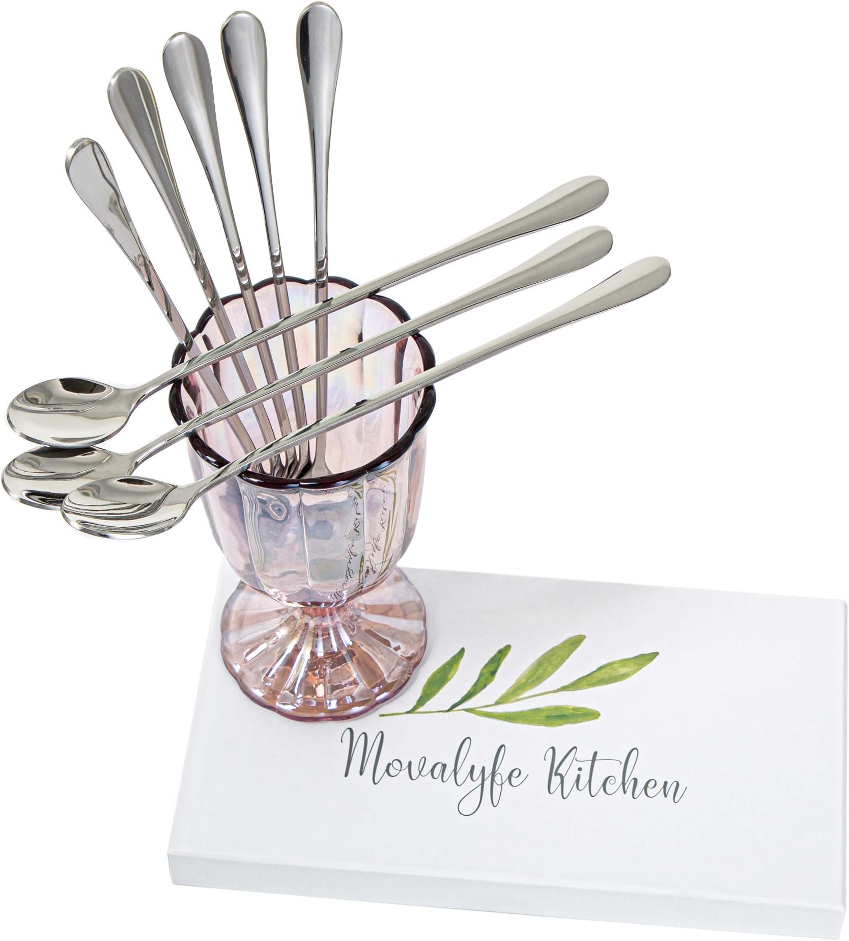 Long Handle Spoon, Ice Tea Spoons Pack of 8, 9-inch Stainless Steel Mixing Spoons by Movalyfe Kitchen