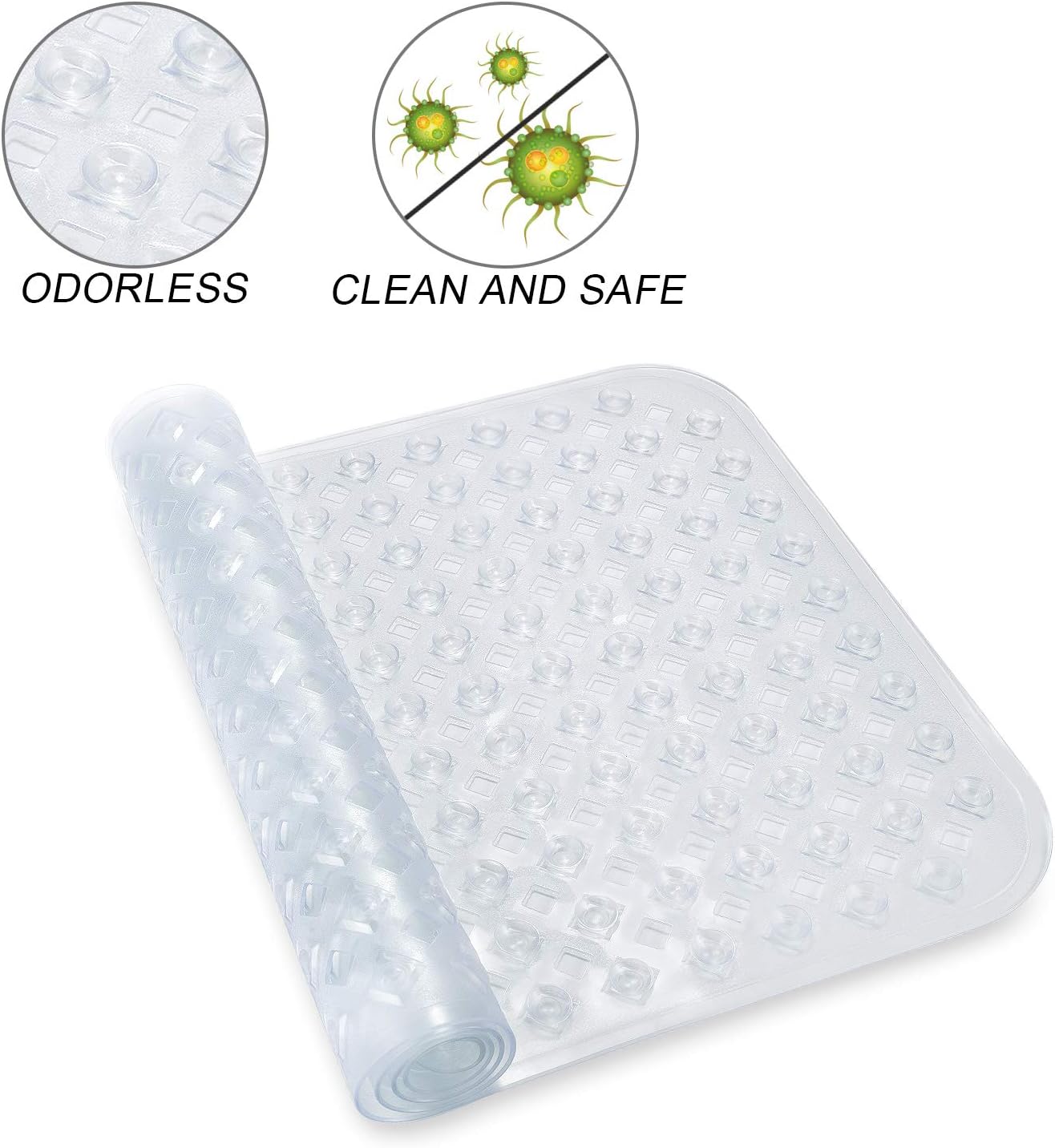 YINENN Bath Tub Shower Mat 35x15.5 Inch Non-Slip and Phthalate Latex Free,Bathtub Mat with Suction Cups,Machine Washable XL Size Bathroom Mats with Drain Holes (Clear): Health & Personal Care