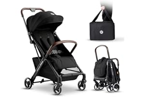LullaRide Lightweight Travel Stroller, One-Hand Fold Airplane Carry-On, Compact Baby & Toddler Stroller with Cup & Phone Holder, 6.6 lbs Capacity Basket, Adjustable Reclining Backrest, Black
