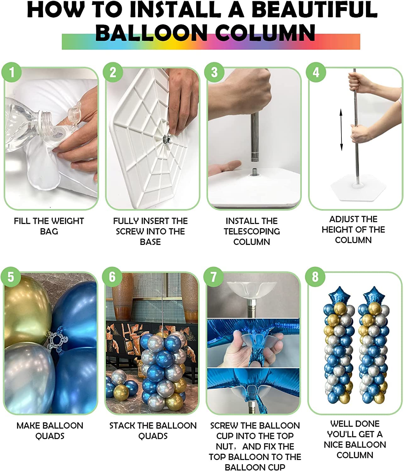 YALLOVE Balloon Column Stand Kit Set of 4, 7 Feet Height Adjustable Balloon Tower Pillar with Reusable Metal Telescopic Design for Birthday, Wedding, Baby Shower, Graduation Party Decoration