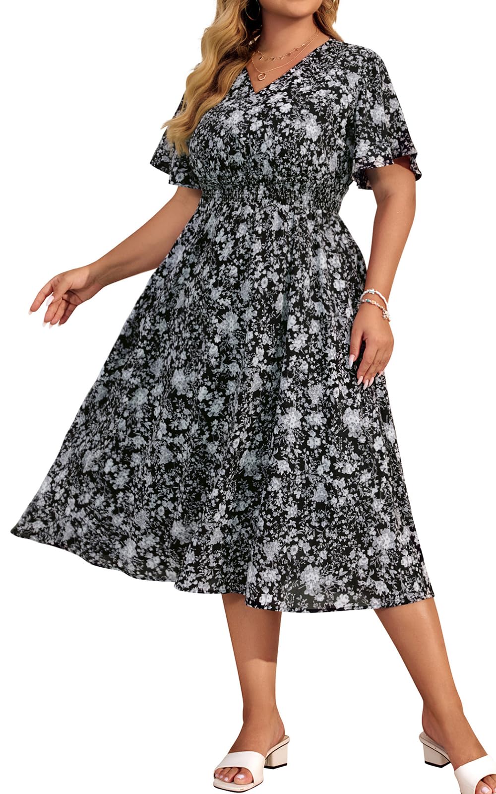 Hanna Nikole Womens V Neck Casual Dresses for