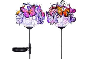 Doingart Outdoor Solar Garden Lights - 2 Pack Solar Powered Garden Stake Lights with 18 Butterflies and Copper String Lights, Multicolor