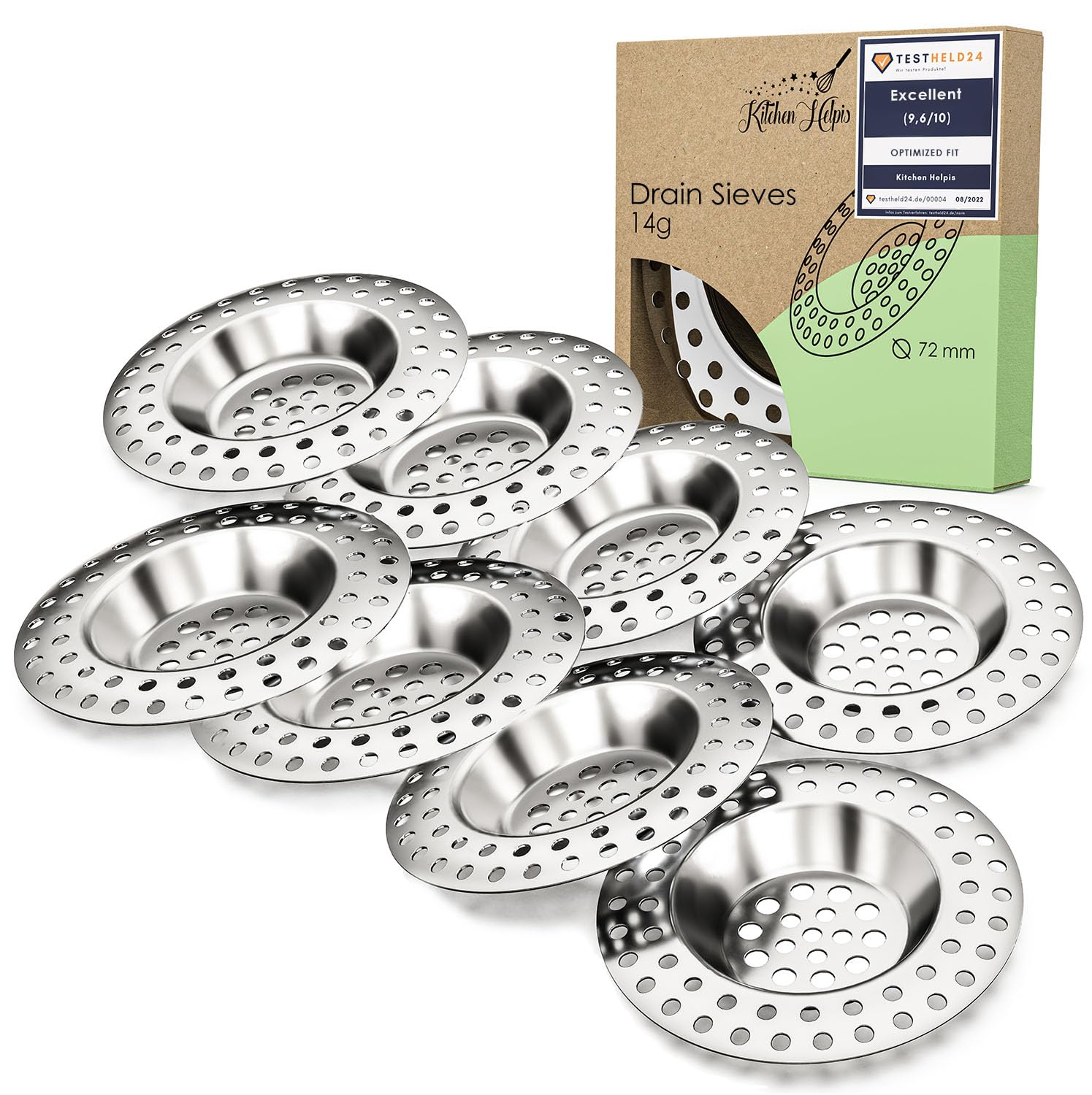 Kitchen Helpis® Sink Plug Strainer 4-pieces Set, 14g Sink Strainer, 4pcs. metal, sink plug, stainless steel strainer, hair catcher for showers, kitchen sink strainer, shower drain cover