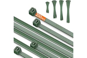 IDEMEET PA66 Green Zip Ties, 200pcs 12+10+8+4 Inch with 22-55lb Strength, Premium Heavy Duty Self-locking Nylon Cable Ties, Decoration Tie Wraps for Christmas Tree Holiday Lights Gardening Plants Grid Wall