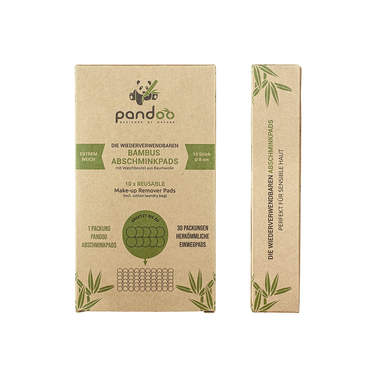 pandoo 10 Reusable and Washable Make-Up Pads Made of Bamboo and Cotton, Make-Up Remover, Cotton Pads, Extremely Soft, for Facial Cleansing and Baby, Low Waste