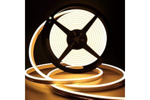 Lamomo LED Neon Lights, 12V Warm White Dimmable LED Strip Lights, 16.4ft/5m Waterproof LED Neon Rope Lights, Silicone 3000K Neon LED Strip for Bedroom Indoor Home Decor (Power Adapter Included)