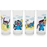Disney Lilo & Stitch Beach Day 10-Ounce Tumbler Glasses, Set of 4 | Tropical Home Barware For Liquor and Beverages, Cute Kitchen Decor Essentials | Cute Gifts and Collectibles