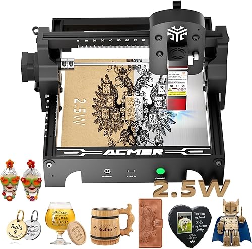Acmer Laser Engraver Machine, 2500mW High Precision Laser Cutter and Engraving Machine, 130x130mm Working Area for Wood and Metal, DIY Laser Engraver
