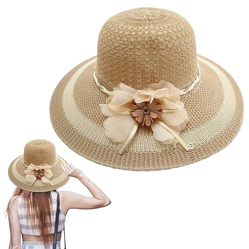 Straw Sun Hat for Women Foldable Floppy Straw Hats Wide Brim Summer Beach Hat with Bow Sunhats for Ladies Outdoor Travel Holiday UPF 50+ (UK, Alpha, S, XXL, Standard, Coffee)