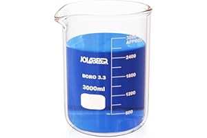 JOLABEAR 3000ml Durable Glass Beakers, 3L Laboratory Beaker with Printed Graduations, 3.3 Borosilicate, Low Form Design