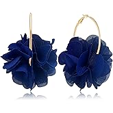 NONQL Bohemian Aesthetic Fabric Flower Lightweight Hoop Earrings Handmade Summer Vacation Dangle Drop Earrings For Women