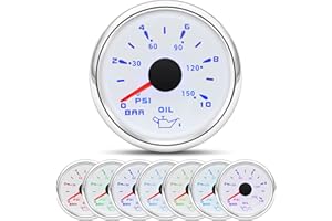 ARTILAURA Oil Pressure Gauge Electric 2-1/16" 52mm 0-150 PSI 0-10Bar Boat Meter 7 Color for AUTO Car Truck Marine (White)