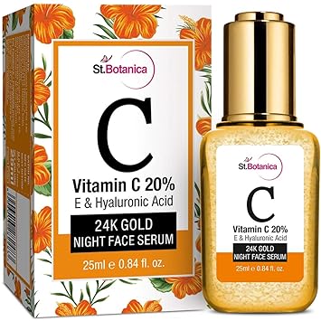 StBotanica Vitamin C 20%, E & Hyaluronic Acid 24k Gold Night Face Serum, 25ml - Brightening + Night Skin Repair