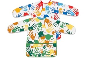 BOUBONI 2 Pcs Kids Art Smock Painting Toddler Smock Long Sleeve with 3 Pockets for Kids Art Painting Activity Kitchen Crafts (Red, Green)