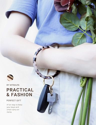 Mymazn Key Ring Bracelet Wristlet Keychain Bangle Keyring for Women,  Acetate Round Key Chain