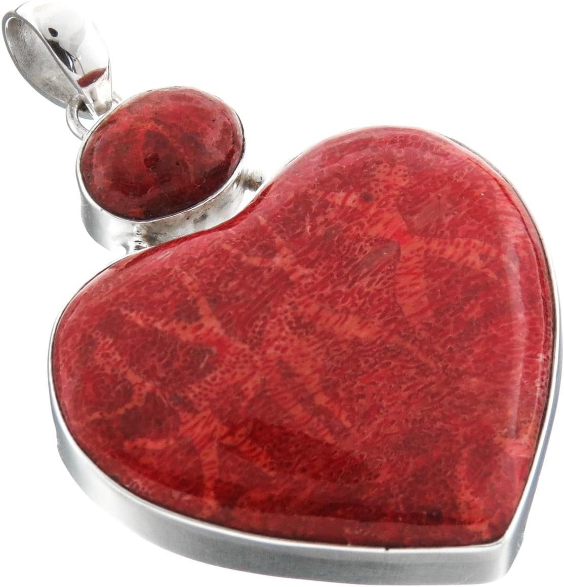 FifiRoseLarge Red Sponge Coral Heart 925 Sterling Silver Drop Pendant, 2 1/4"