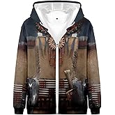 SIAOMA Native American Zip Up Hoodie for Women Casual Native Indians Printing Hooded Sweatshirt Jacket