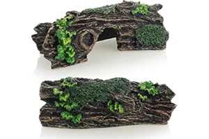 YIBIKEHO Aquarium Rock Cave Decorationwith Moss,Aquarium Decorations Hollow Tree Trunk Ornament,Resin Fish Tank Hideout,Brown Green,Natural Stone Look,Reptile Shelter,best for 10 gallon or less Tank​​ (1pcs)