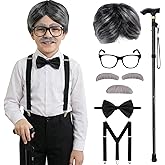 Santoy Old Man Wig Costume for Kids - 100 Days of School Dress-Up with Grandpa, Perfect for Halloween Cosplay and Fun for Adults and Boys