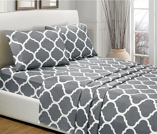 Amazon Com 4 Piece California Cal King Size Grey Quatrefoil