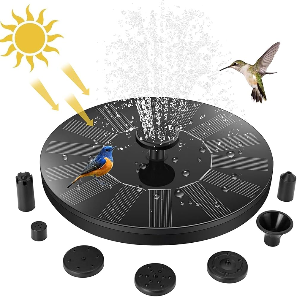 Jsdoin Solar Fountain Pump 7 Nozzles 1.5W for Garden Pond Bird Bath