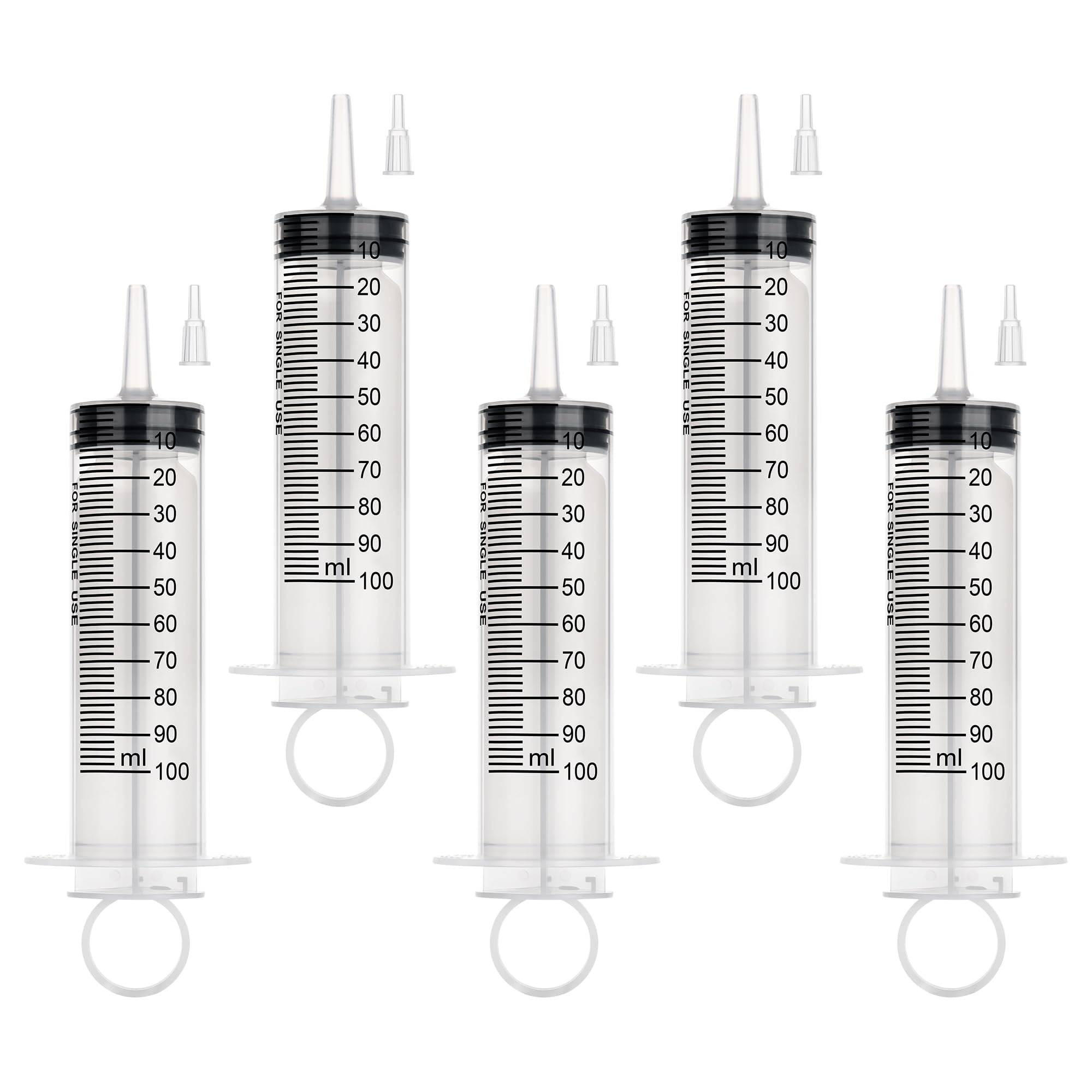 Photo 1 of 100ml Large Syringe, Plastic Syringes for Liquid with Tip Adapter, Epoxy Syringe for Scientific Labs, Oil Transfer, Plant Watering & Refilling, Individual Sealed, 5 Pack