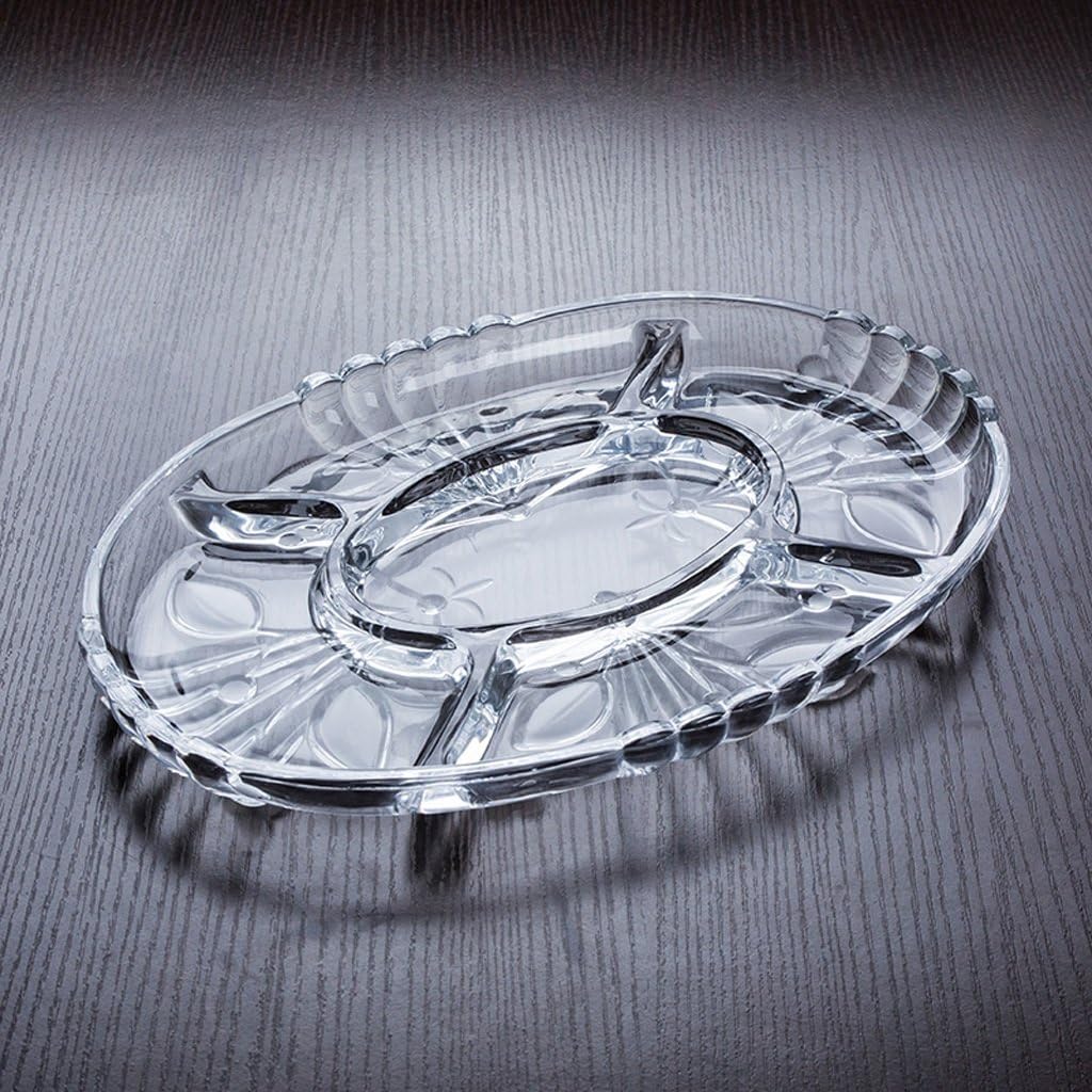Fruit plate Fruit tray Transparent grid plate creative European candy dish oval living room glass A+
