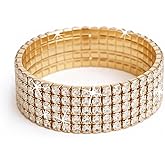 Gold Rhinestone Bracelet for Women;5-layer Sparkle Crystal Stretch Gold Tennis Bracelets for women；Gold Plated Rhinestone Stretch Bracelets Bridal Jewelry for Prom Party Wedding Dating