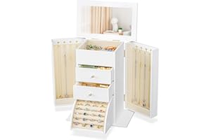 Emfogo 4-Tier Jewelry Box Organizer with 3 Drawers, Jewelry Storage Case with Mirror, Large Capacity Jewelry Boxes for Women,