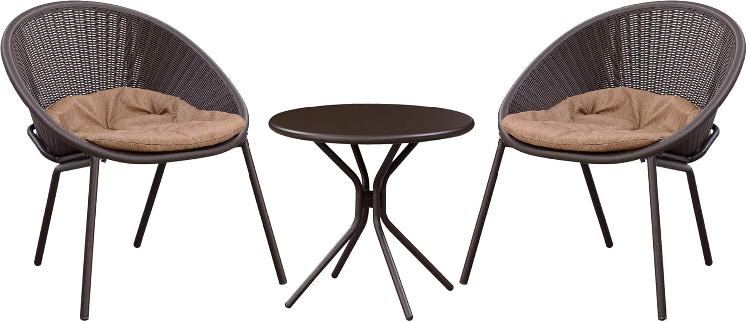 PURPLE LEAF 3 Pieces Patio Bistro Set with Weather Resistant Steel Frame and Circular Table Conversation Set, Cushions Included, Coffee: Garden & Outdoor