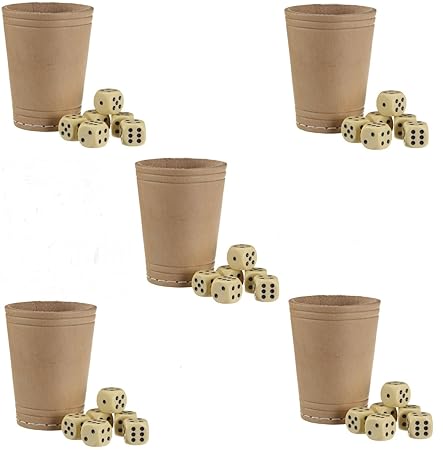 Kaufen-schenken-spielen 5 Leder-Würfelbecher + 30 Würfel Bundle Lederwürfelbecher
