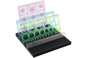 PH PandaHall 18-Slot Wooden Quilting Ruler Rack, 20x21cm Black Sewing Ruler Holder Slotted Template Organizer Board for Embro
