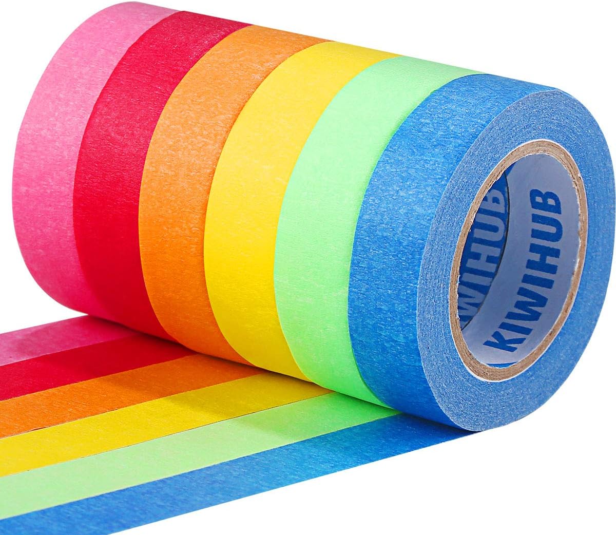 KIWIHUB Colored Masking Tape, Colored Painters Tape Colorful Craft Tape for Kids, Labeling, Arts, Crafts, Coding, School Projects, Party Decorations, 6 Rolls, 0.59 Inch Wide x 13 Yards Long