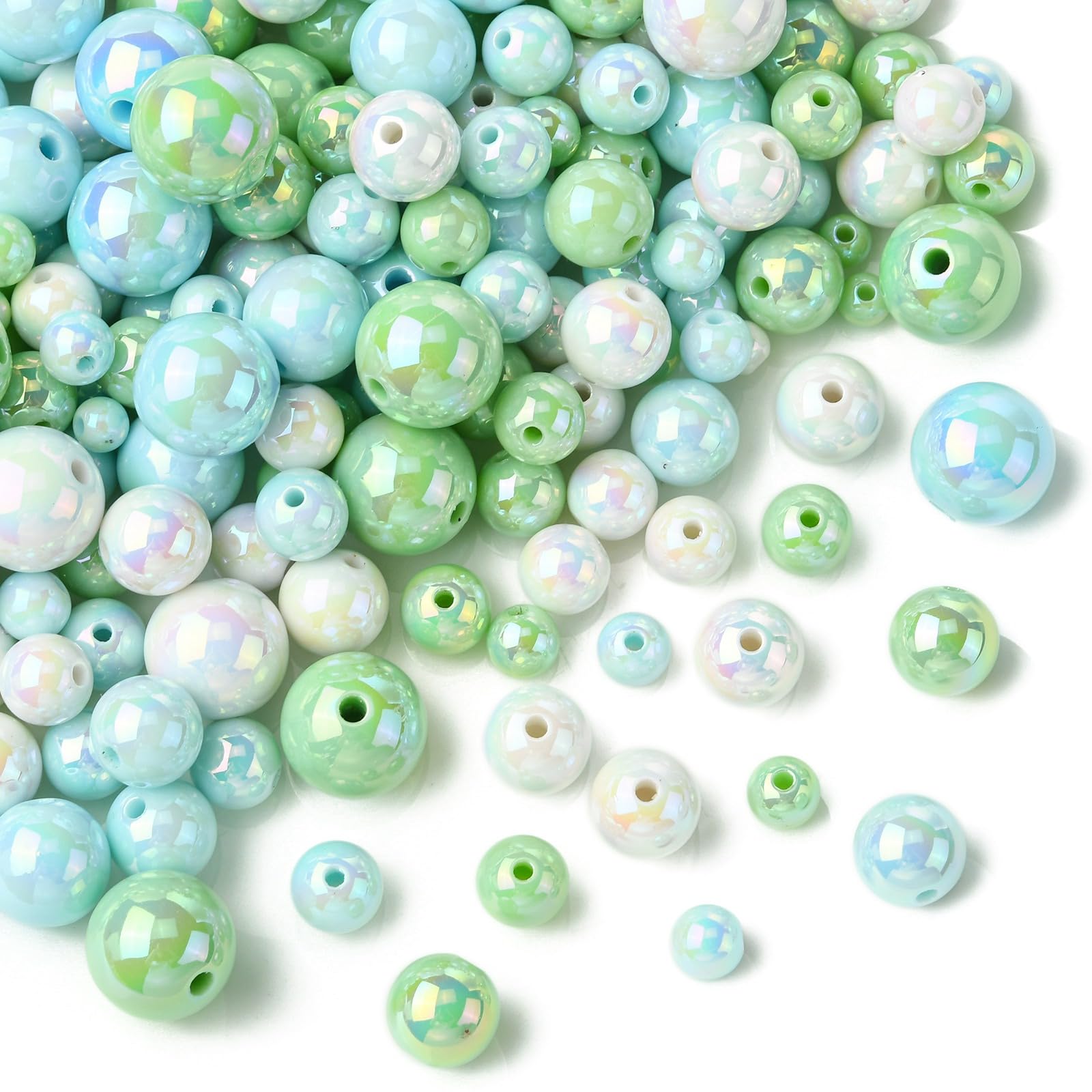 Ipotkitt Approx 320pcs Random Ocean Themed Acrylic Round Beads Chunky Plastic Ball Beads Iridescent Loose Beads for DIY Craft Bracelet Jewellery Making