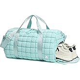 DOYOGI Quilted Gym Bag for Women,Duffle Bag for Travel with Wet Pocket,Carry on Weekender Bags for Women,Travel Bag with Shoe Compartment (Ice blue)