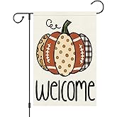 Louise Maelys Welcome Fall Garden Flag 12x18 Double Sided, Small Burlap Autumn Pumpkin Football Garden Flag Fall Thanksgiving Outside Outdoor House Yard Decoration (ONLY FLAG)