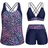 Daci Women 3 Piece Tankini Swimsuits - Tummy Control Tank Top with Bra Modest Bathing Suit with Pockets Boyshorts Bottom 2026