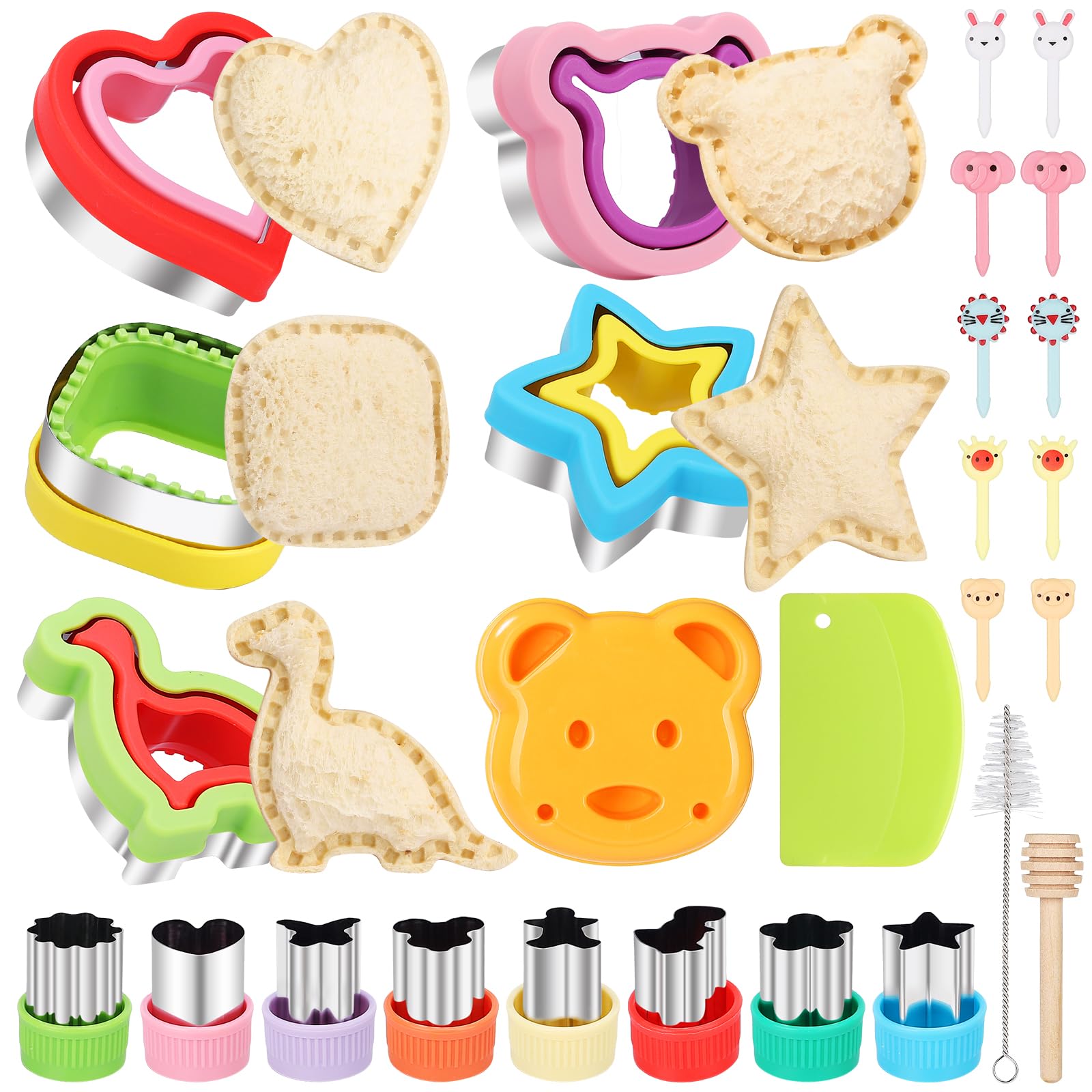 Photo 1 of 27Pcs Sandwich Cutter and Sealer Set?5pcs Bread Sandwich Sealer Decruster Maker,1pcs Bear-Shaped Silicone Mould and 8pcs mini Vegetable Cutters and 12pcs Ancillary Accessories