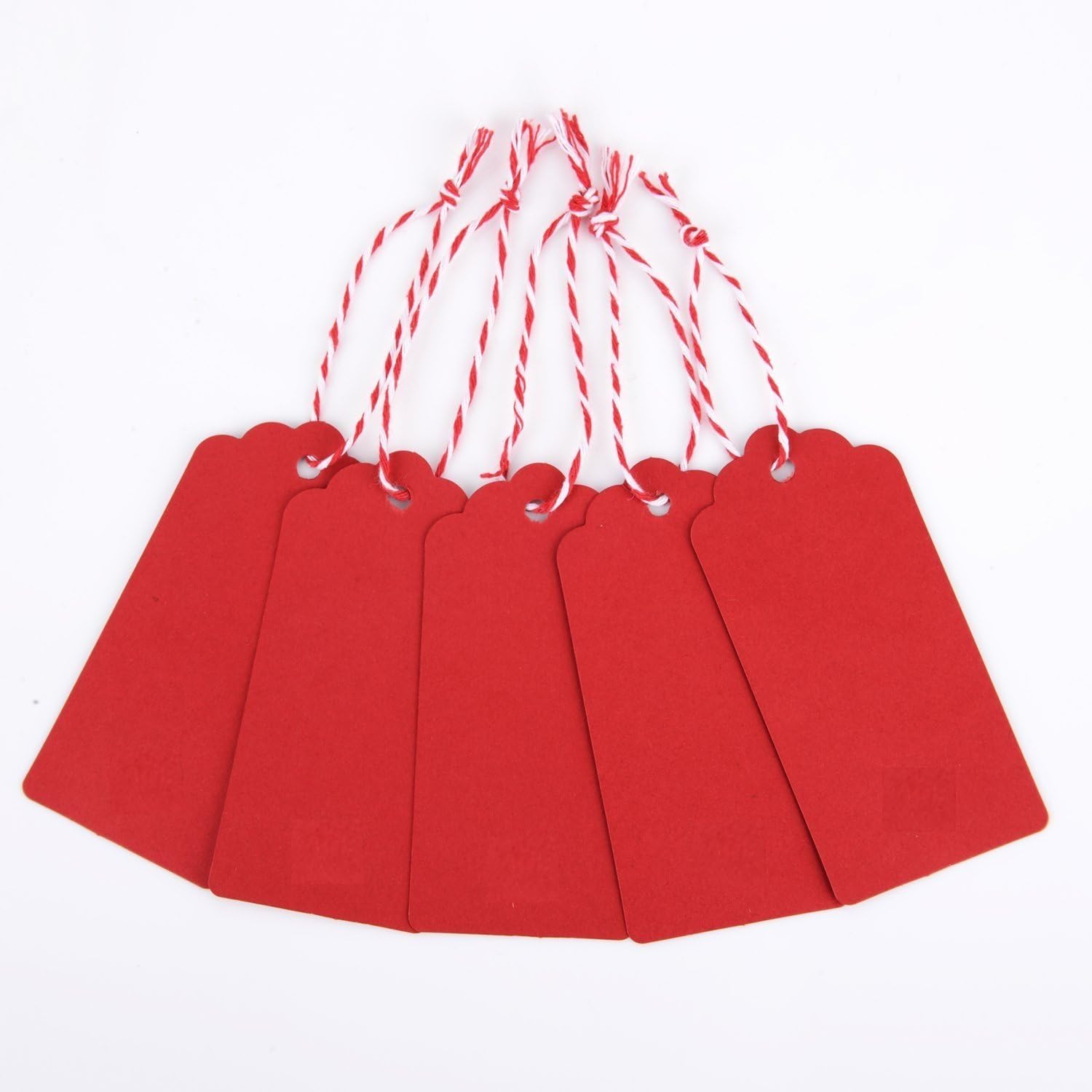 AKA® 100PCS Christmas Kraft Paper Gift Tags Price Wedding Scallop Label Blank Luggage (Red)
