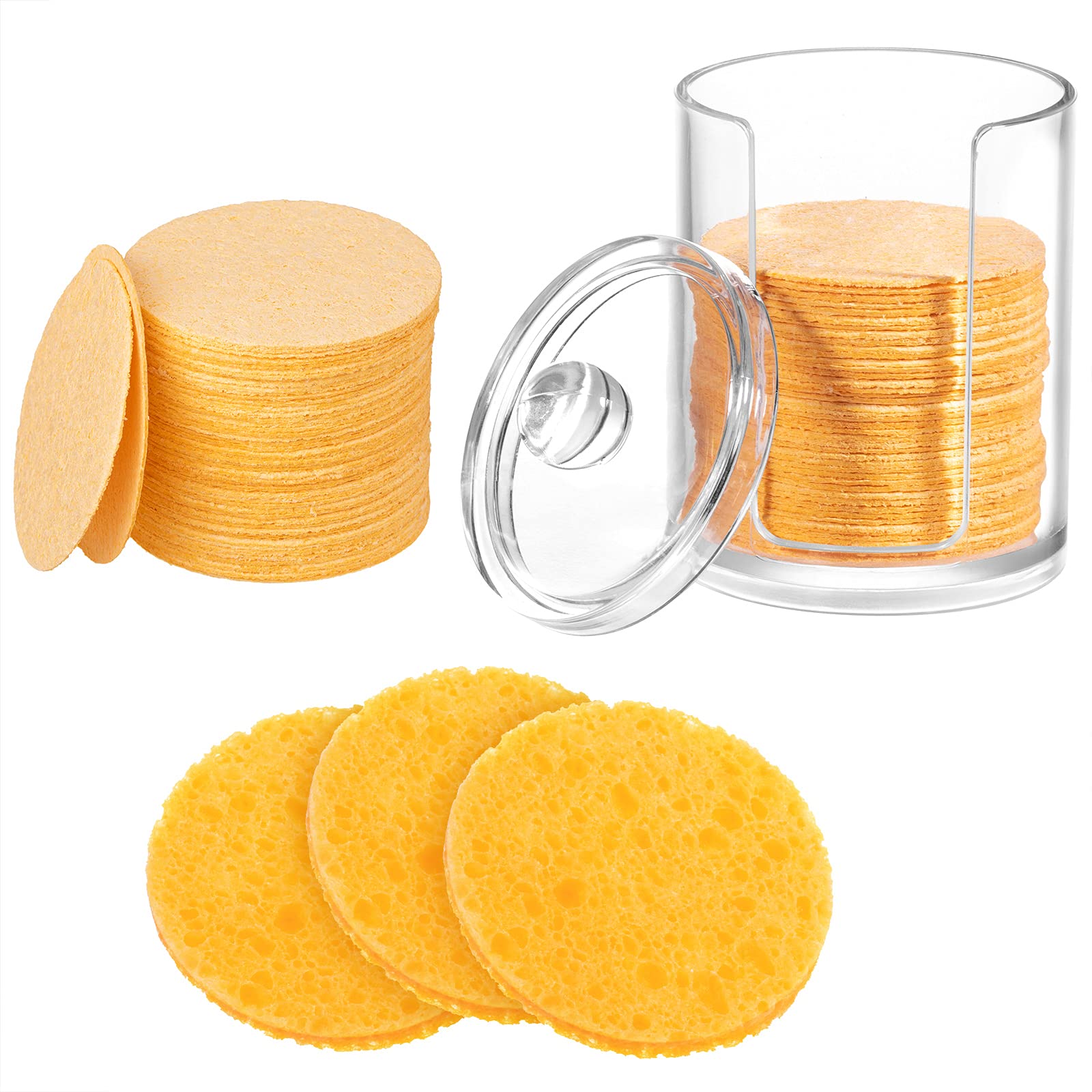 Geiserailie 50 Pcs Compressed Facial Sponges Facial Makeup Natural Cosmetic Spa Sponges for Women Cleansing, Exfoliating Mask, Makeup Removal, Dead Skin, and Dirt, Travel Accessories(Yellow)