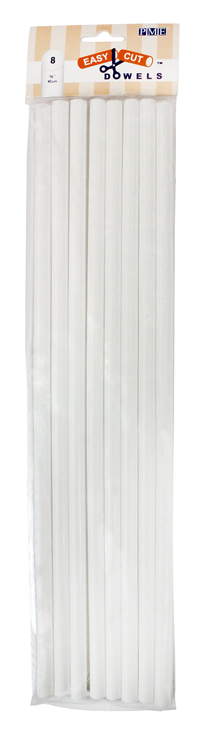 PME DR216 Easy Cut Dowels 40 cm (16-Inch), Pack of 8, White