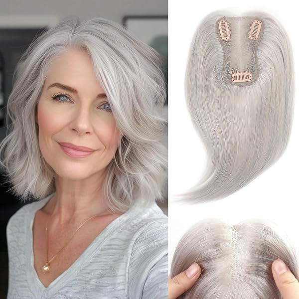 R U thinning on top? Finest handmade hairpiece 4U TUW21 Silk Top Hair Topper | Women main image 4