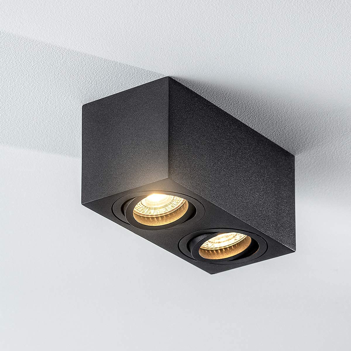 CGC Lighting Modern Ceiling Spotlight Cylinder Surface Mount Adjustable Tilt Downlight GU10 (Black, Square Double)