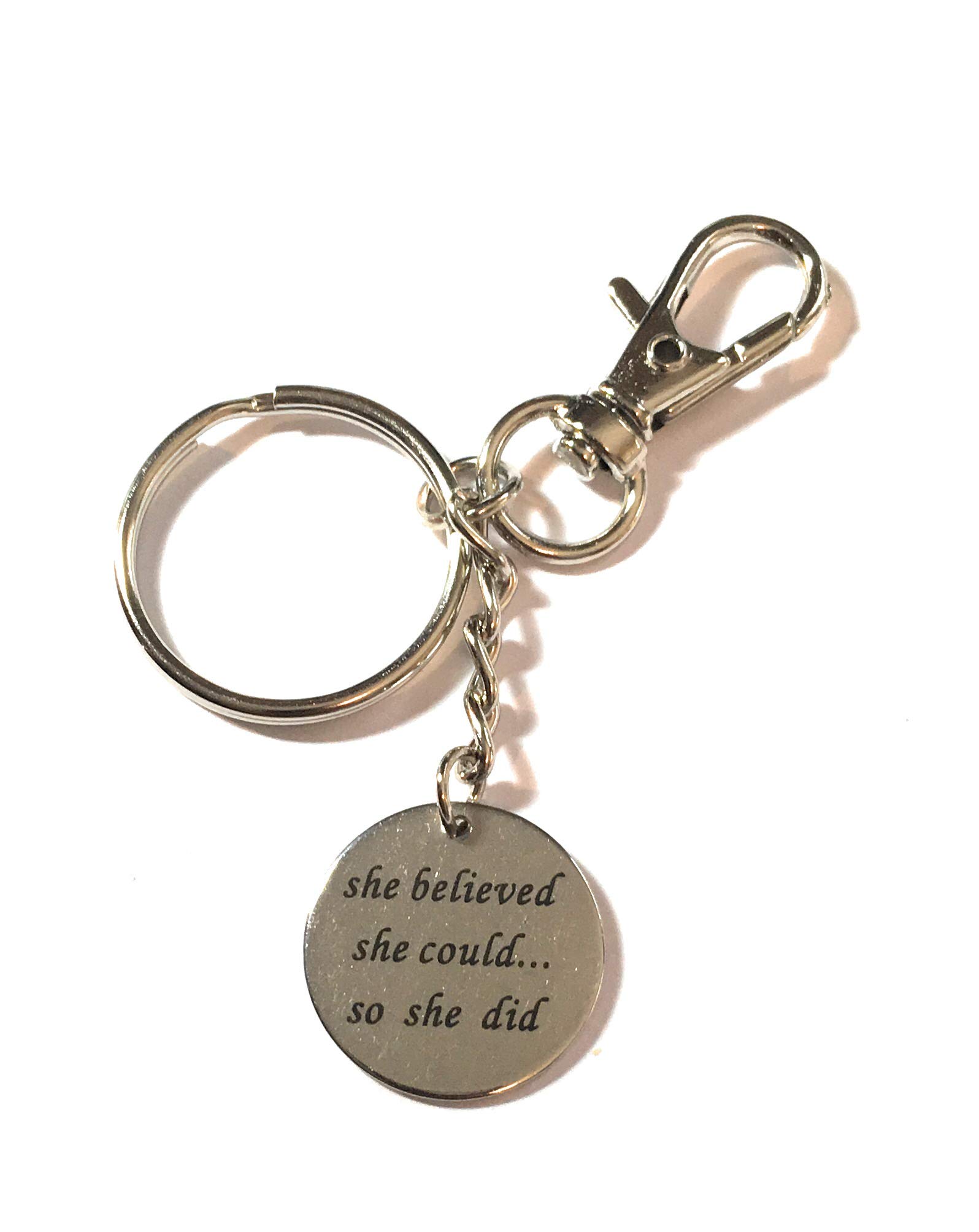 FizzyButton Gifts She Believed She Could So She Did stainless steel disc keyring handbag charm with turquoise gift box