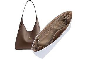 Doxo DoxoPurse Organizer Insert for Coach Brooklyn 28 | 8 Pockets with YKK Side Zipper | Waterproof Tyvek Bag Organizer for Coach Brooklyn Shoulder Bag/Tote Divider Shaper(28,White yellow-brown)