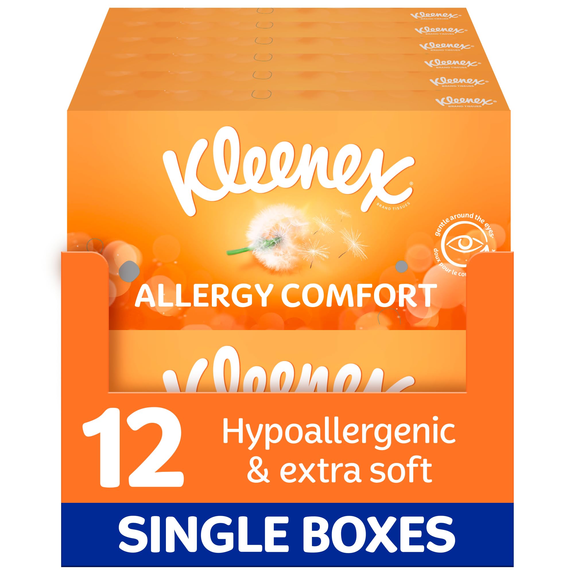 Kleenex® Allergy Comfort Tissues - Pack of 12 Tissue Boxes- Hayfever Allergy Comfort Tissues - Extremely Gentle, Perfect for Hay Fever Symptoms