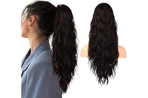 Flufymooz Ponytail Extension, 22 Inch Drawstring Ponytail Hair Extensions for Women，Long Curly Wavy Ponytail Natural Wavy Synthetic Hairpiece for Women Daily Use party (22 Inch Black Brown)